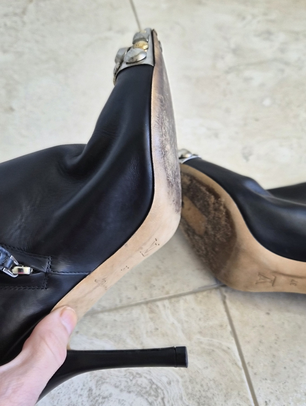 Louis Vuitton Black Leather Studded Cap-Toe Ankle Boots - Size 37 - Picture 6 of 9